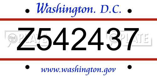 Z542437 District Of Columbia License Plate