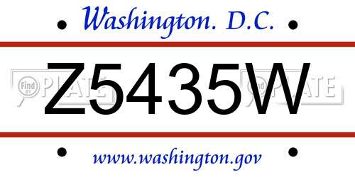 Z5435W District Of Columbia License Plate