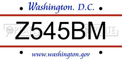 Z545BM District Of Columbia License Plate