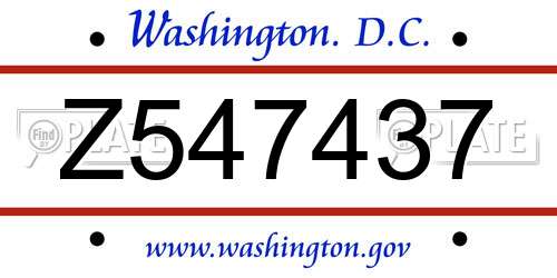 Z547437 District Of Columbia License Plate