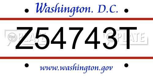 Z54743T District Of Columbia License Plate