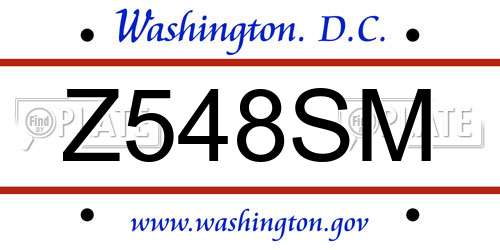 Z548SM District Of Columbia License Plate
