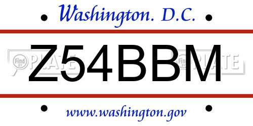 Z54BBM District Of Columbia License Plate