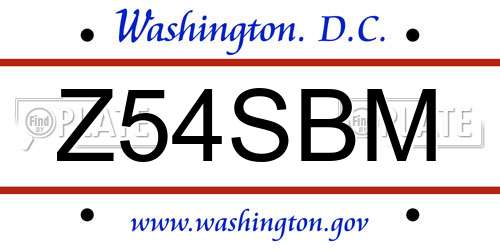 Z54SBM District Of Columbia License Plate