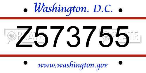 Z573755 District Of Columbia License Plate