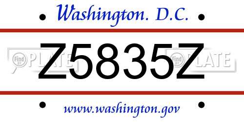 Z5835Z District Of Columbia License Plate