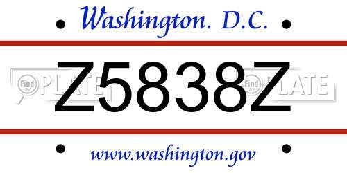 Z5838Z District Of Columbia License Plate
