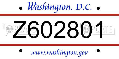 Z602801 District Of Columbia License Plate
