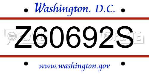 Z60692S District Of Columbia License Plate
