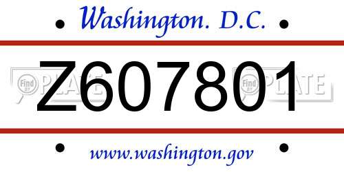 Z607801 District Of Columbia License Plate