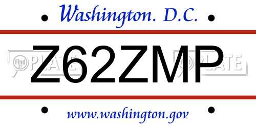 Z62ZMP District Of Columbia License Plate