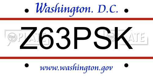Z63PSK District Of Columbia License Plate