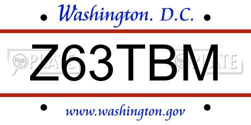 Z63TBM District Of Columbia License Plate
