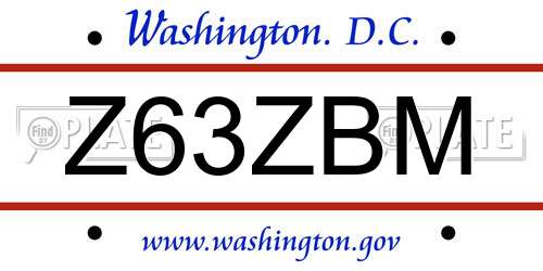 Z63ZBM District Of Columbia License Plate