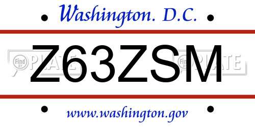 Z63ZSM District Of Columbia License Plate