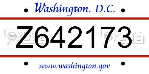 Z642173 District Of Columbia License Plate