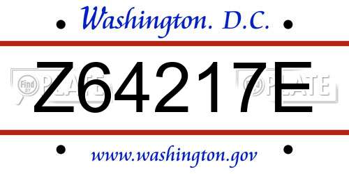 Z64217E District Of Columbia License Plate