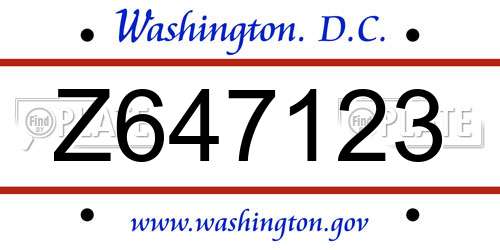 Z647123 District Of Columbia License Plate