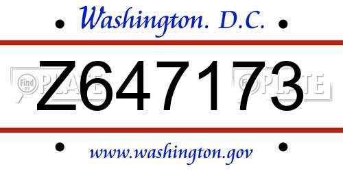 Z647173 District Of Columbia License Plate
