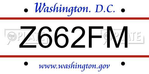 Z662FM District Of Columbia License Plate