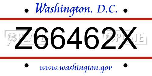 Z66462X District Of Columbia License Plate