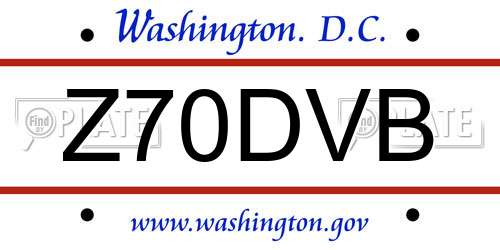 Z70DVB District Of Columbia License Plate