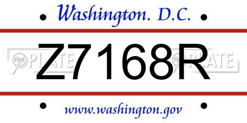 Z7168R District Of Columbia License Plate