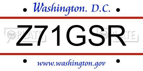 Z71GSR District Of Columbia License Plate