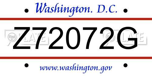 Z72072G District Of Columbia License Plate