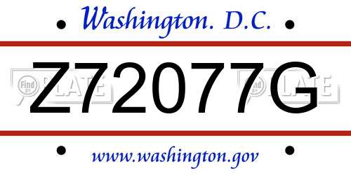 Z72077G District Of Columbia License Plate