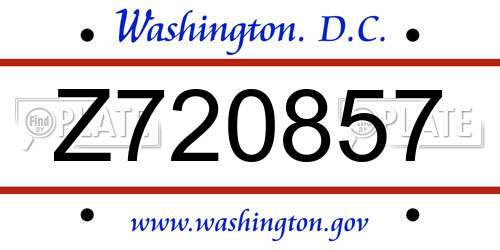Z720857 District Of Columbia License Plate