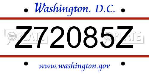 Z72085Z District Of Columbia License Plate