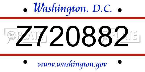 Z720882 District Of Columbia License Plate