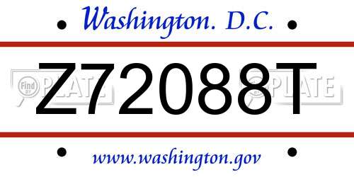 Z72088T District Of Columbia License Plate