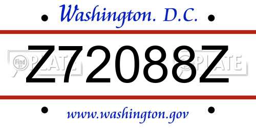 Z72088Z District Of Columbia License Plate