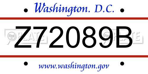 Z72089B District Of Columbia License Plate