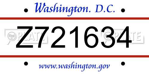 Z721634 District Of Columbia License Plate