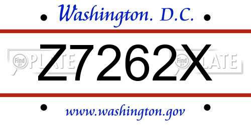 Z7262X District Of Columbia License Plate