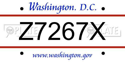 Z7267X District Of Columbia License Plate