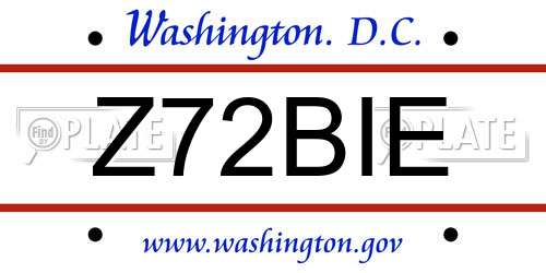 Z72BIE District Of Columbia License Plate
