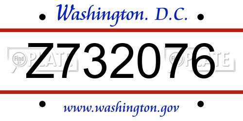 Z732076 District Of Columbia License Plate
