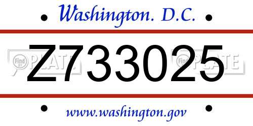 Z733025 District Of Columbia License Plate