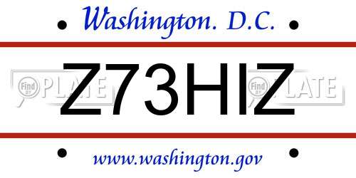 Z73HIZ District Of Columbia License Plate