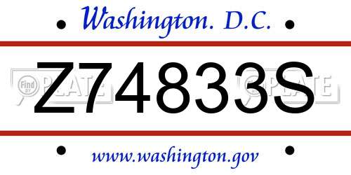 Z74833S District Of Columbia License Plate