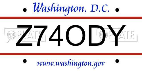 Z74ODY District Of Columbia License Plate