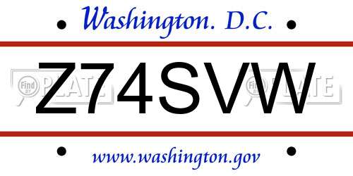 Z74SVW District Of Columbia License Plate