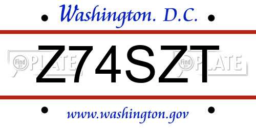Z74SZT District Of Columbia License Plate