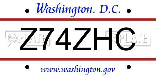 Z74ZHC District Of Columbia License Plate
