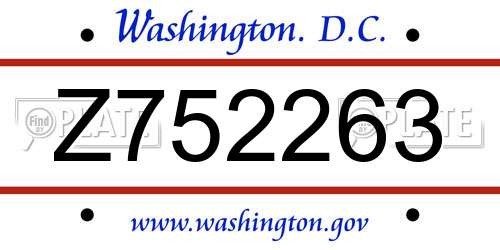 Z752263 District Of Columbia License Plate