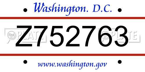 Z752763 District Of Columbia License Plate